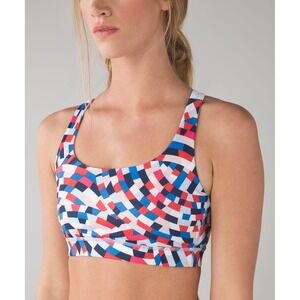 Lululemon Energy Bra Mosaic Multi Blue Red Strappy Sports Bra Size 8